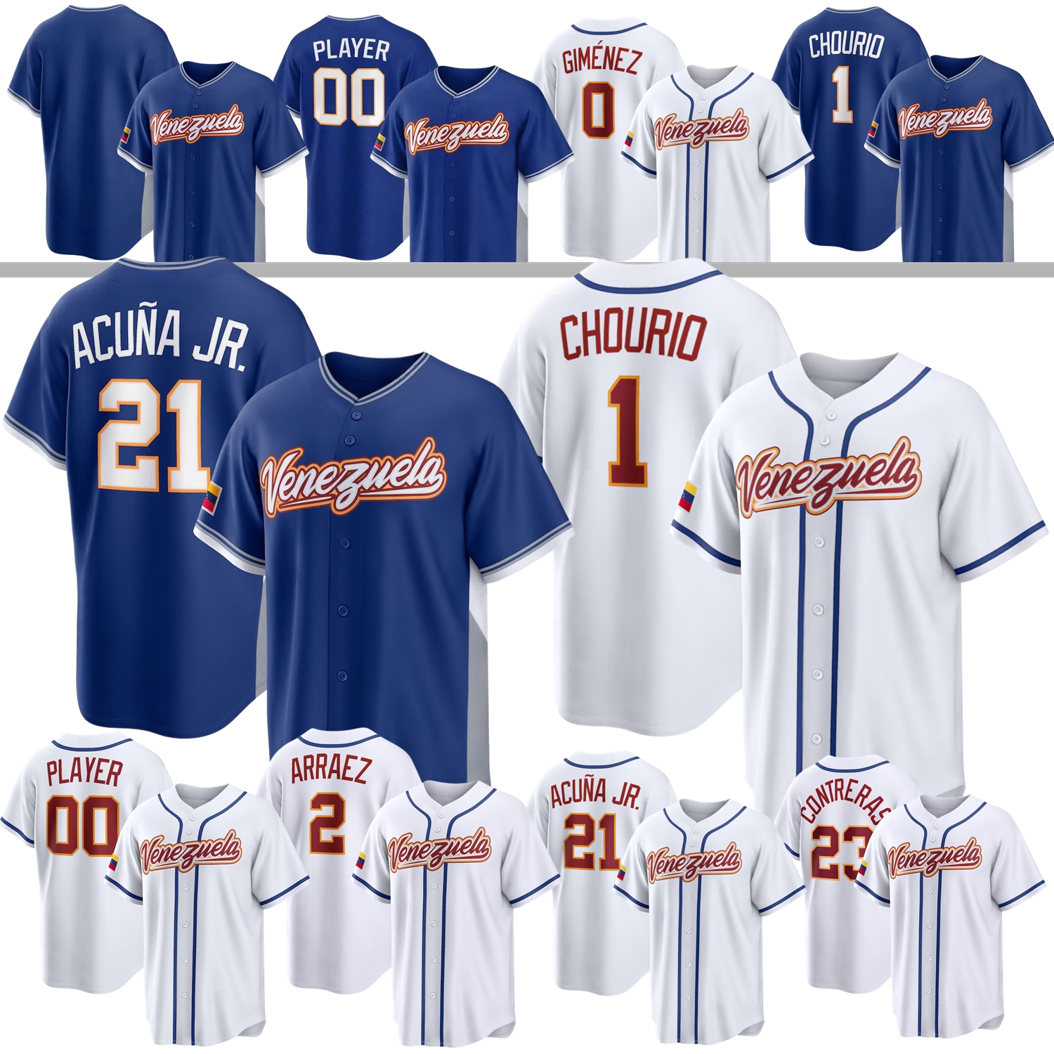 2026 Venezuela Baseball Jerseys WBC World Classical Ronald Acuna Jr. Jackson Chourio Luis Arraez Salvador Perez William Contreras Contreras Cabrera Suarez Gimenez