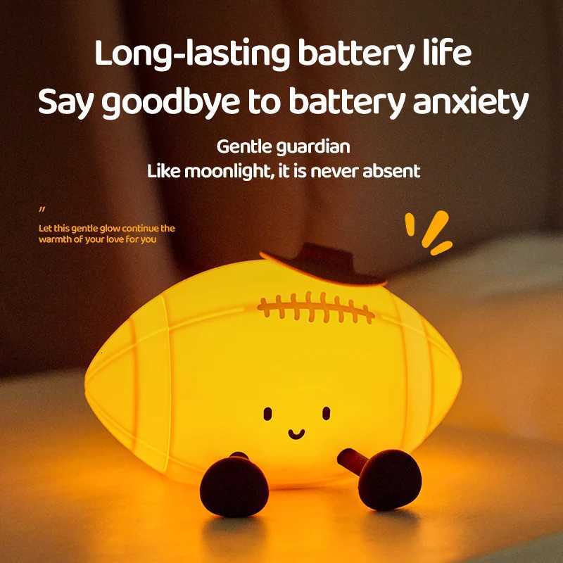 LED Lights Rugby Night Light Sleep Lamp Bedroom Decoration Fun Sports Theme Lamps Silicone Timing Lights Birthday Gifts For Kids H260318