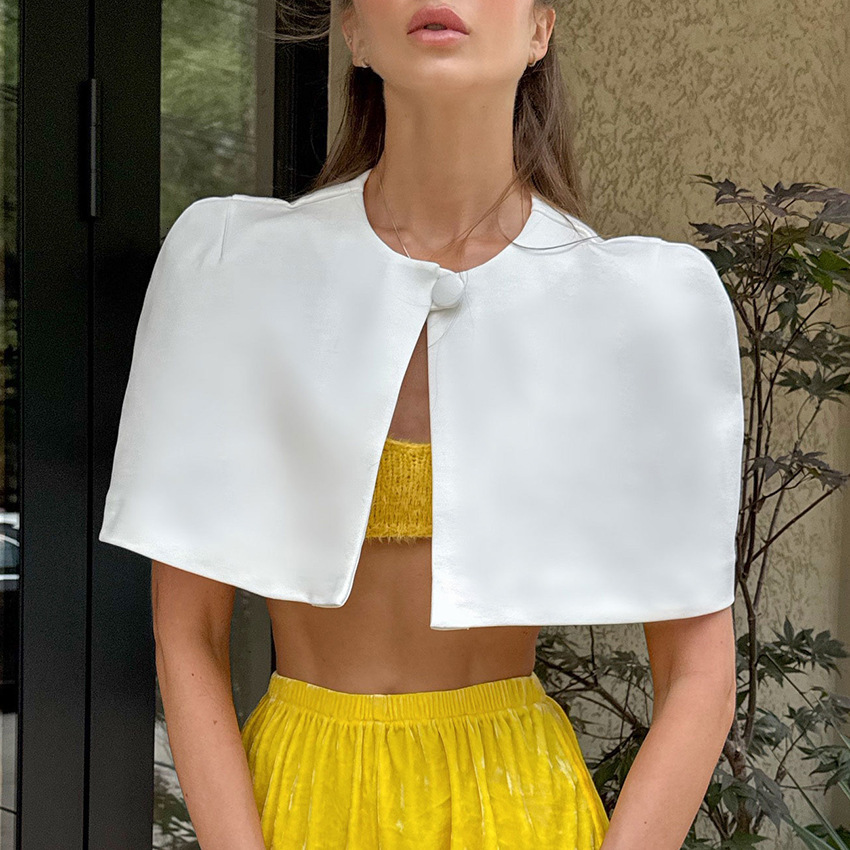 2026 Spring New Solid Color Short Cardigan Shawl Coat with a Stylish and Elegant Design for Cross-Border Commuting