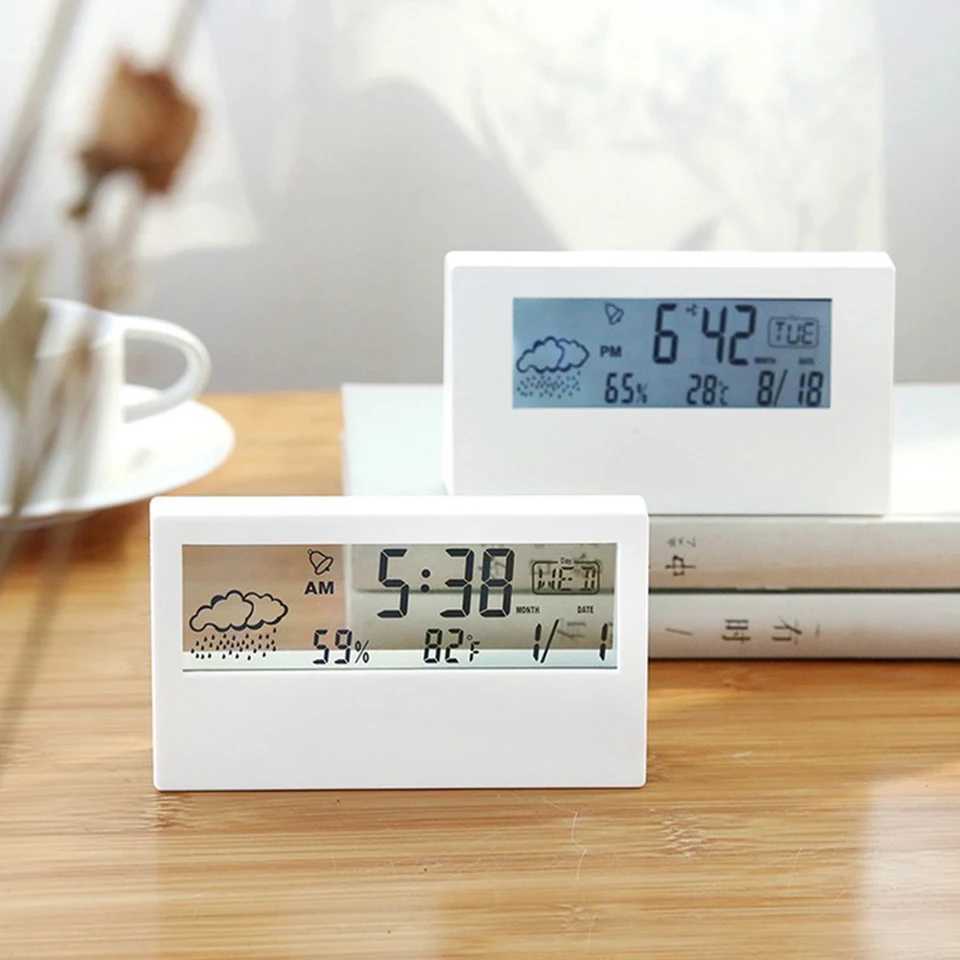 Thermo-Hygrometer Clock Creative Weather Display Electronic Alarm CLock Desktop Table Decor For Living Room Bedroom D260318