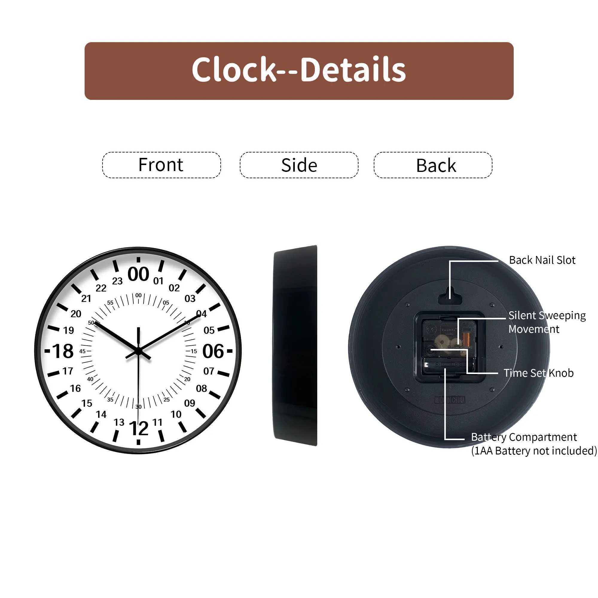 Round 24 - Hour Special Timing Wall Clock Precise Minute Mark Decor Batteries Not Included 10-16 Inches D260318