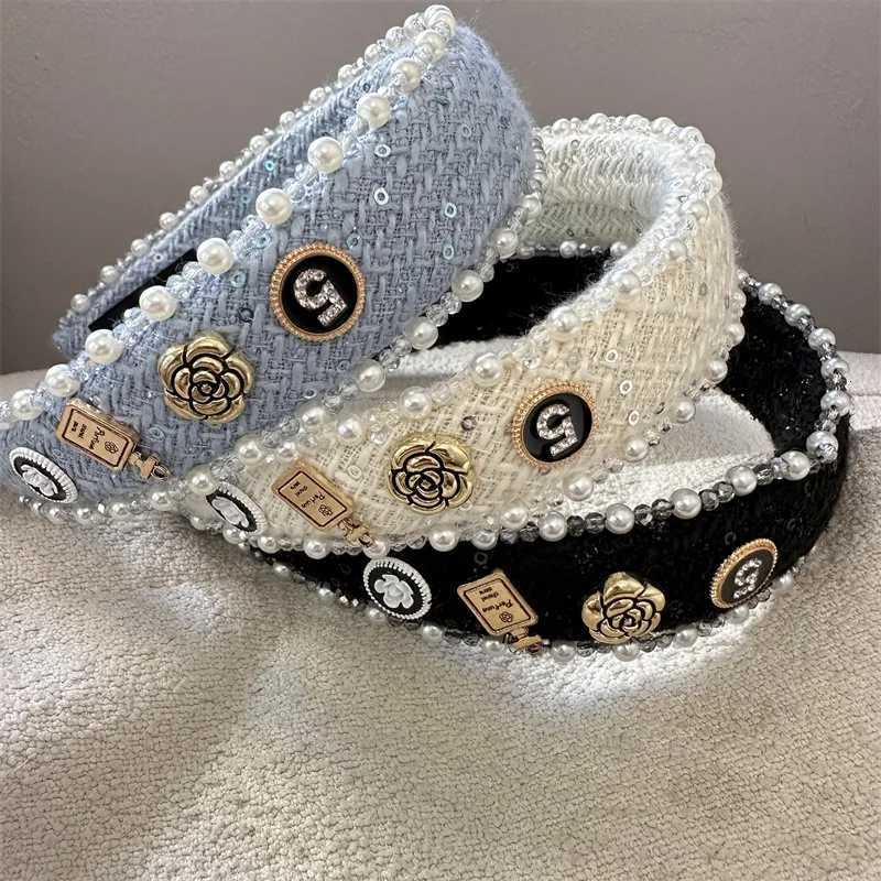 Exquisite Crystal Ball Pearl Number 5 Letter Camellia Headband Women Hair Accessories France Pearl Beaded Hairhoops Headwears C260316