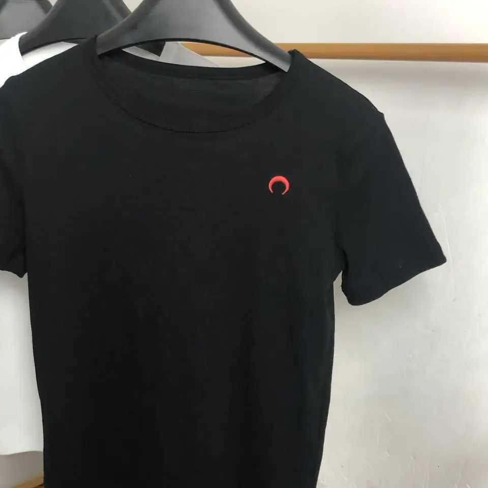 Womens T-Shirt Short Sleeve Solid Color Slim Fit Embroidery Moon Round Neck Elastic Casual Korean Fashion Classic Simple TopT260317