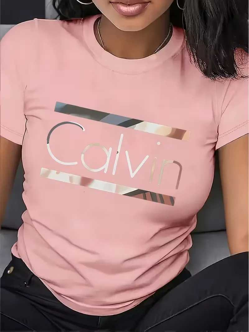 Hot Sale Womens Summer Fashion Casual Calvin Letter Pattern Print Loose Round Neck Short Sleeve Sportswear T-shirt y2k clothesT260317