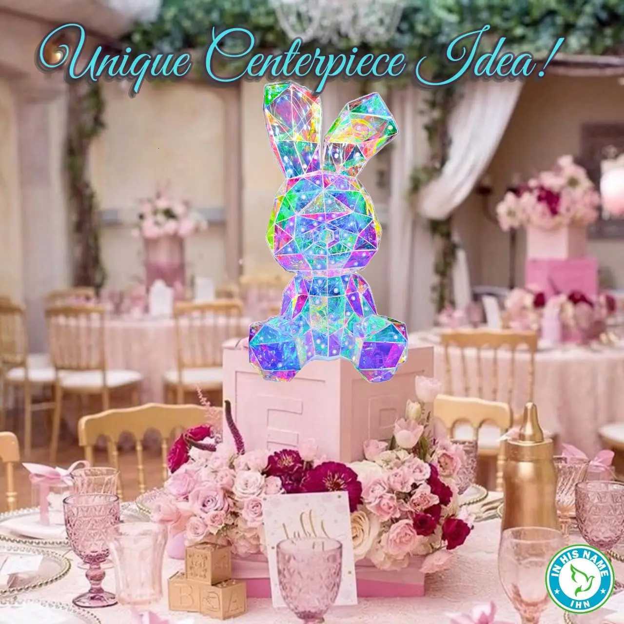 Rainbow LED Bunny Night Light 3D Holographic Rabbit Lamp Kids Nursery Decor Easter Gift H260318