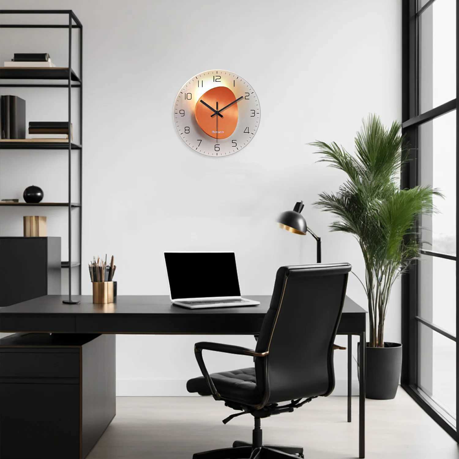 and Shadow Flat Pattern Tempered Glass Wall Clock for Living Room Bedroom Kitchen Home Decoration Silent Quartz Clock Holiday Gift 1216inchN onLi D260