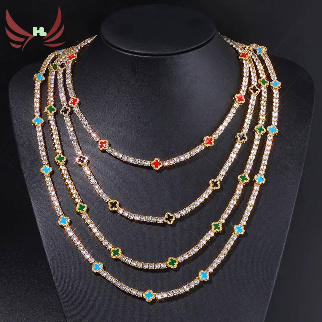 Custom Hip Hop S925 Silver Gold Plated Moissanite 4mm Clover Necklace for Women Link Chain for Parties Gift