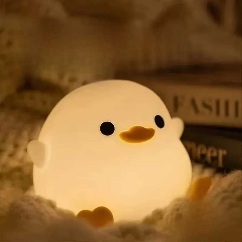 Cute Duck Cartoon Animals Silicone Lamp LED Night Light for Children Kid Touch Sensor Timing USB Rechargeable for Birthday Gift H260318