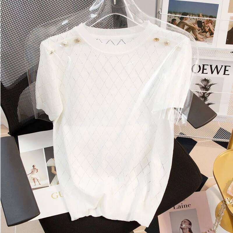 Shintimes Black Short Sleeve T-Shirt Women Summer New Thin Tshirts Hollow Out Knitted Tops Korean Style Tee Shirt Femme