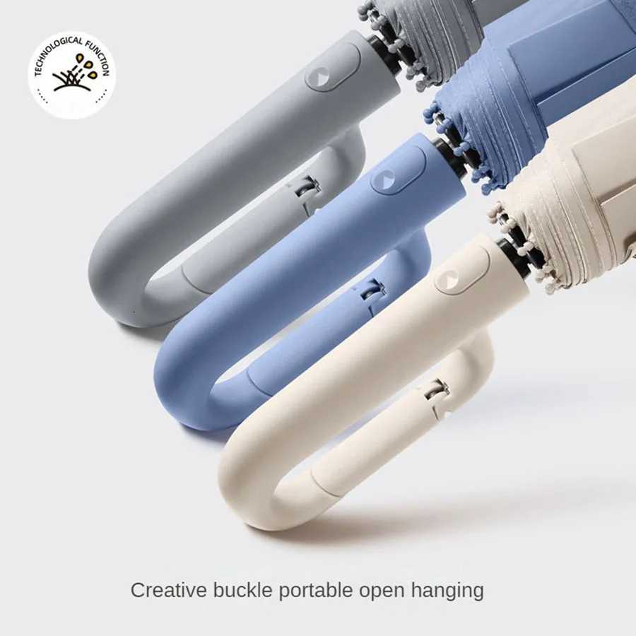 Extra large 10-bone ring buckle umbrella forward fully automatic portable wind-resistant dual-purpose folding rain black glue H260318 - view 4