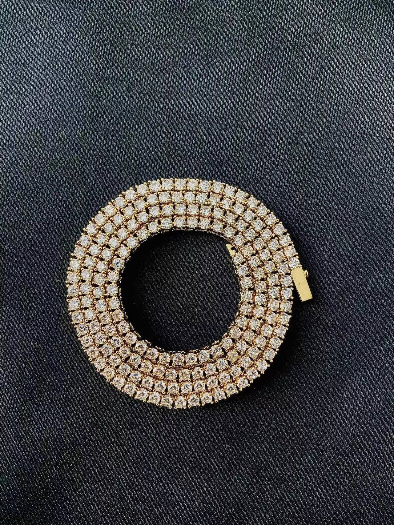 Moissanite CZ Tennis Chain Hip Hop Style Round Brilliant Cut Diamond Vvs Gold Plated 925 Silver Plated Necklace