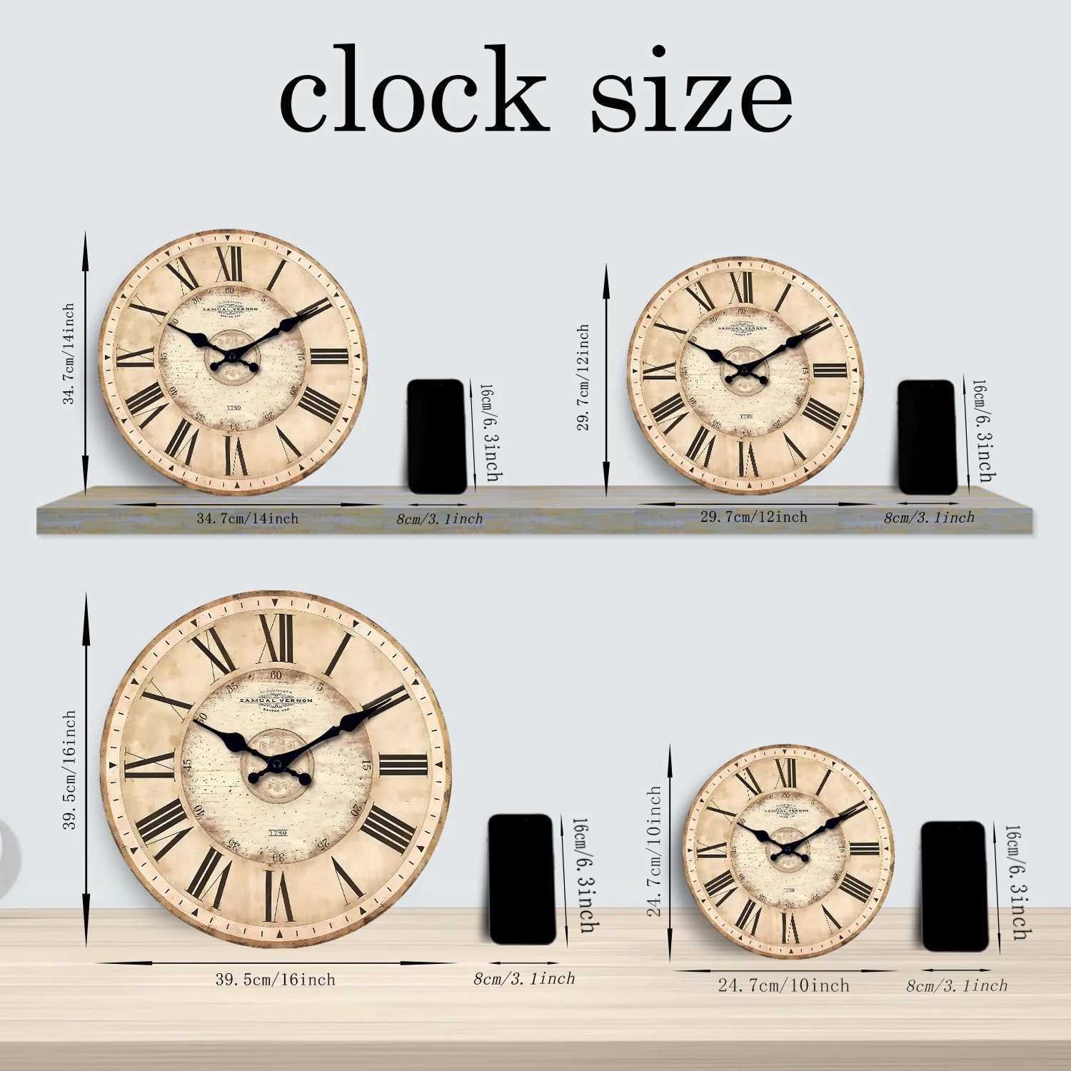 Roman Numeral Pattern Wooden Wall Clock for Living Room Bedroom Kitchen Home Decoration Silent Quartz Clock Holiday Gift 10 Inches 12 Inches 14inch 16