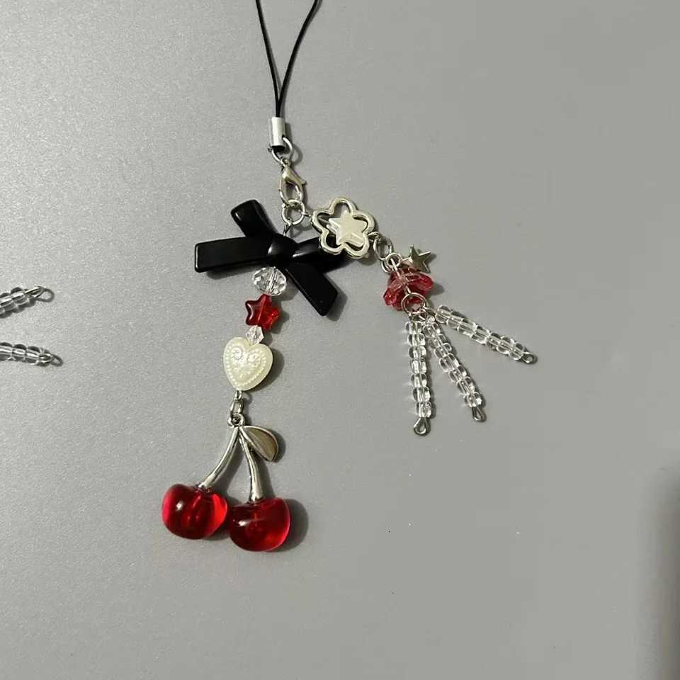 Sweet Cherry Pendant Keychain Cute Bow Key Ring Mobile Phone Lanyard Decoration Accessories Bag Pendant H260318 - view 4