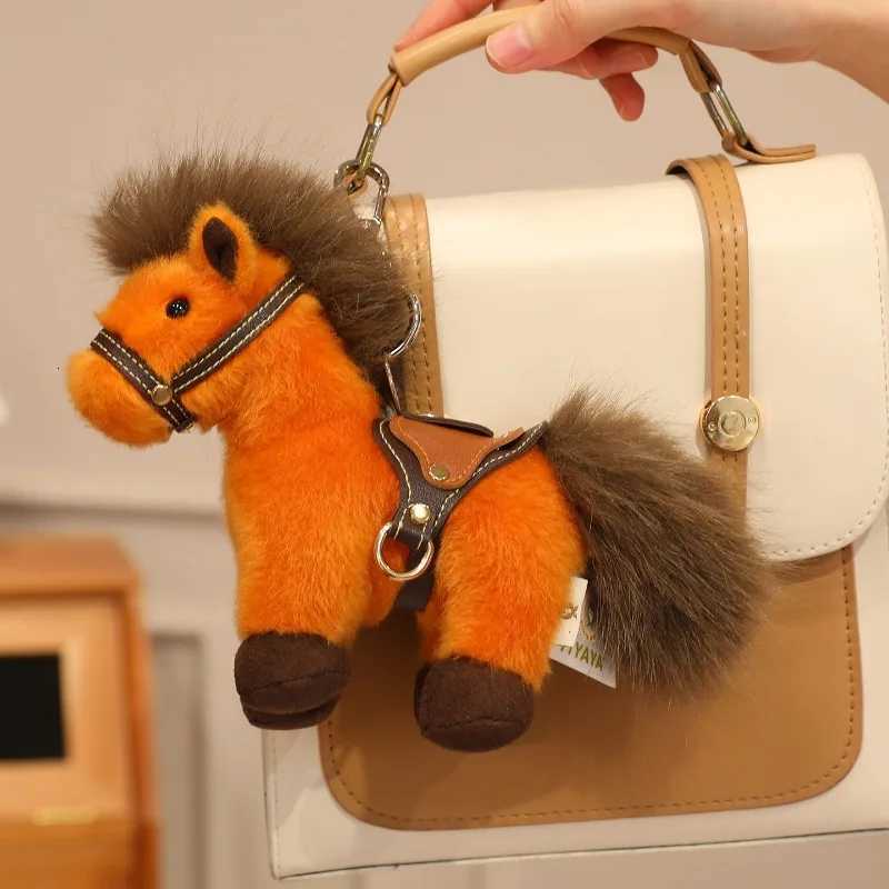 Cute Plush Horse Keychain Fluffy Stuffed Pony Bag Charm With Leather Strap Kawaii Western Style Accessory For Women Kids Gift H260318 - view 4