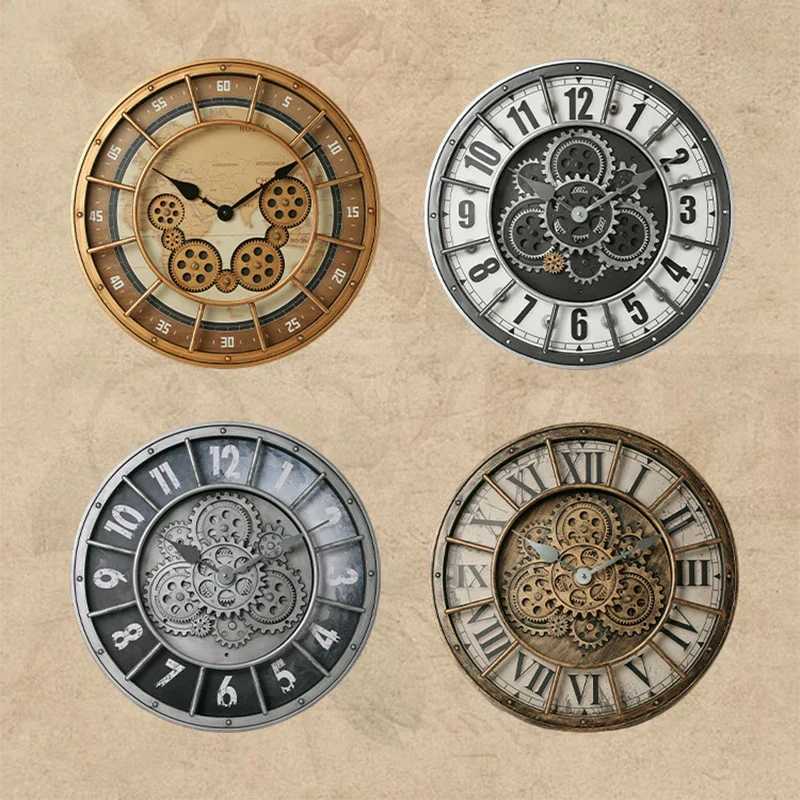 Retro Industrial Roman Wall Clock Gear Rotation Clock Living Room Decorative Wall Clock Stylish Silent Wall Clock Quartz Clock D260318
