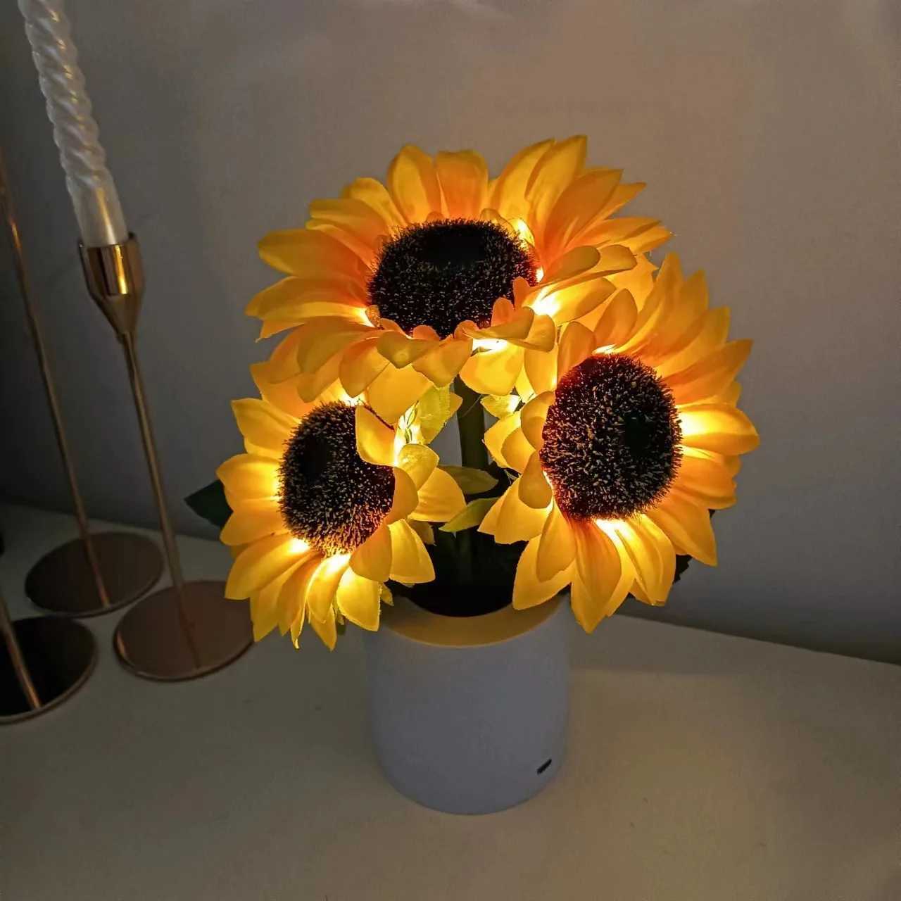 F5 Sunflower Led Night Light Besides Bedroom Lamp Table Lamp Usb Rechargeable Light Kids Gift Bedside Decorative Ambient Light H260318