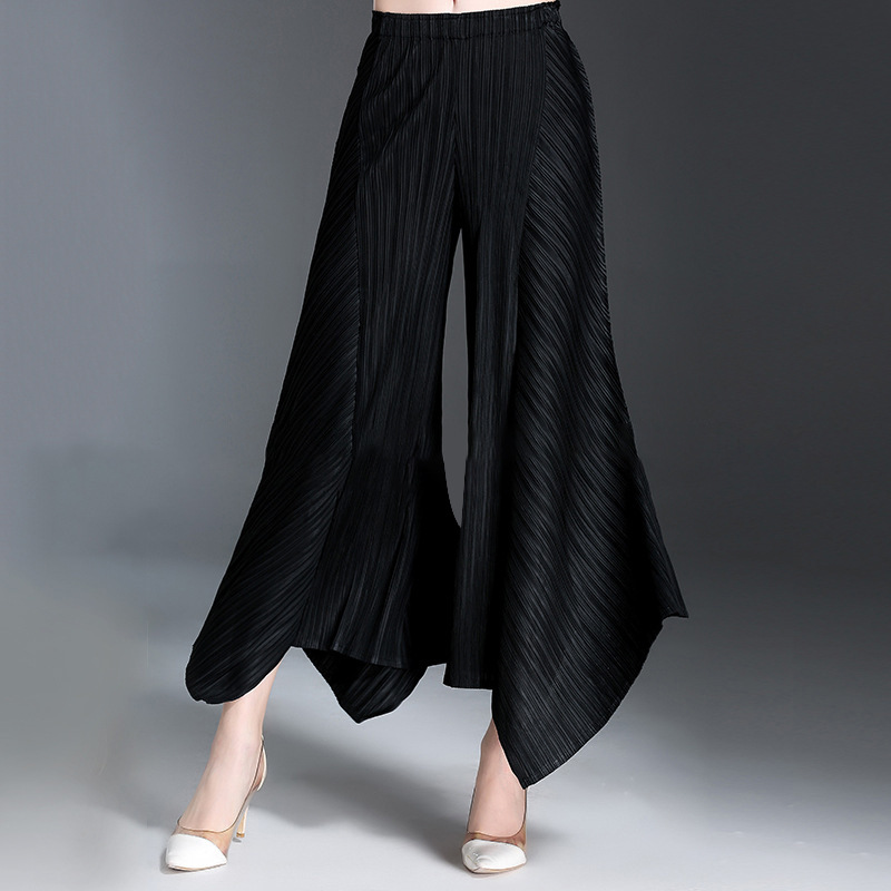 260GY302 Womens Loose Capris High Temperature Set Pleated Wide Leg Pants Summer Casual Vertical Stripe Punk Street Fashion