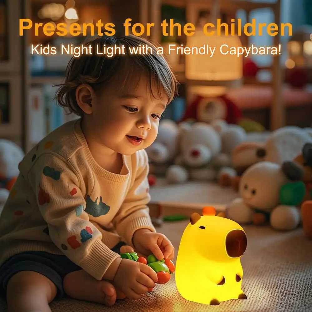 Capybara Little Night Light USB Rechargeable Animal Lamps Silicone Night Light with Timing Function Childrens Christmas Gifts H260318