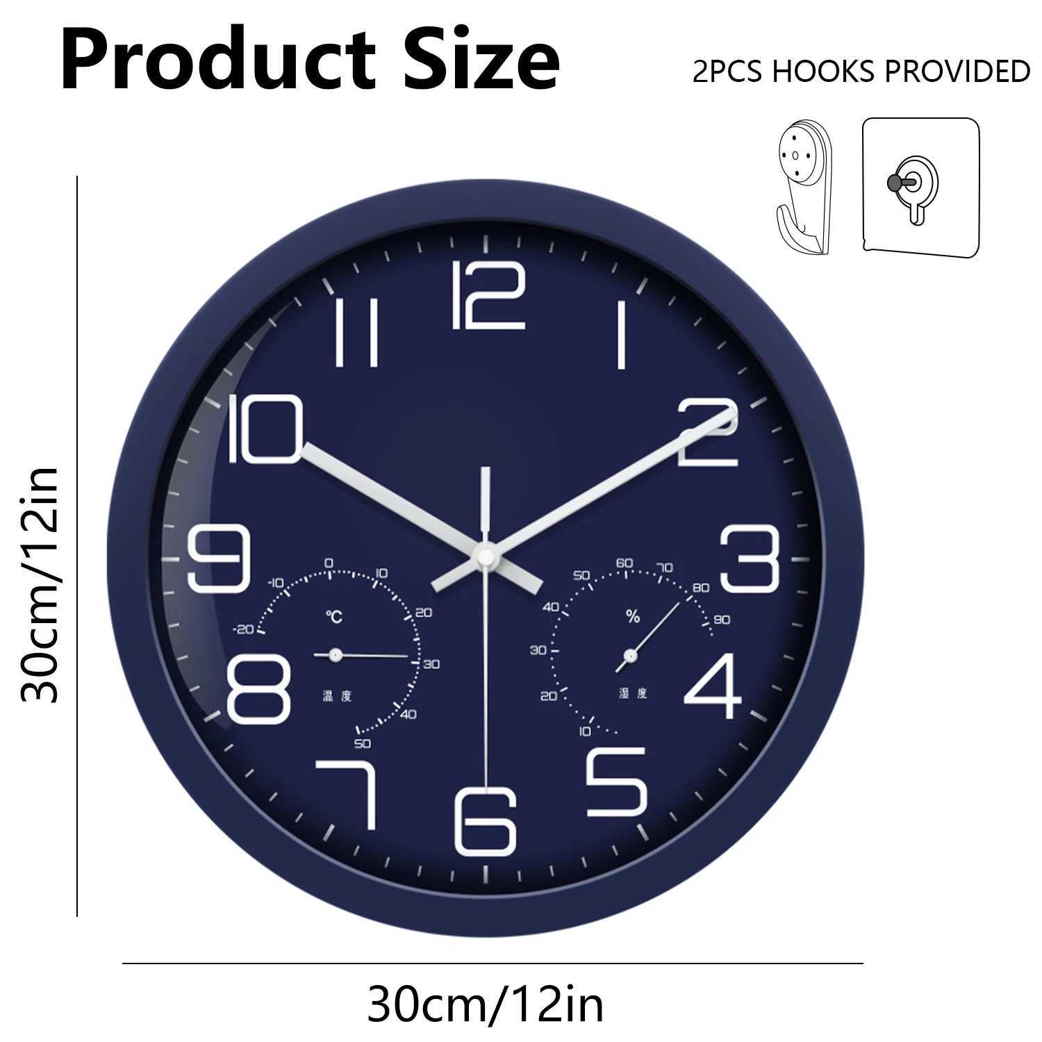 12 Inch Elegant Wall Clock Integrated Temperature And Humidity Gauges Quartz Clock Modern Design For Home Office Decor D260318