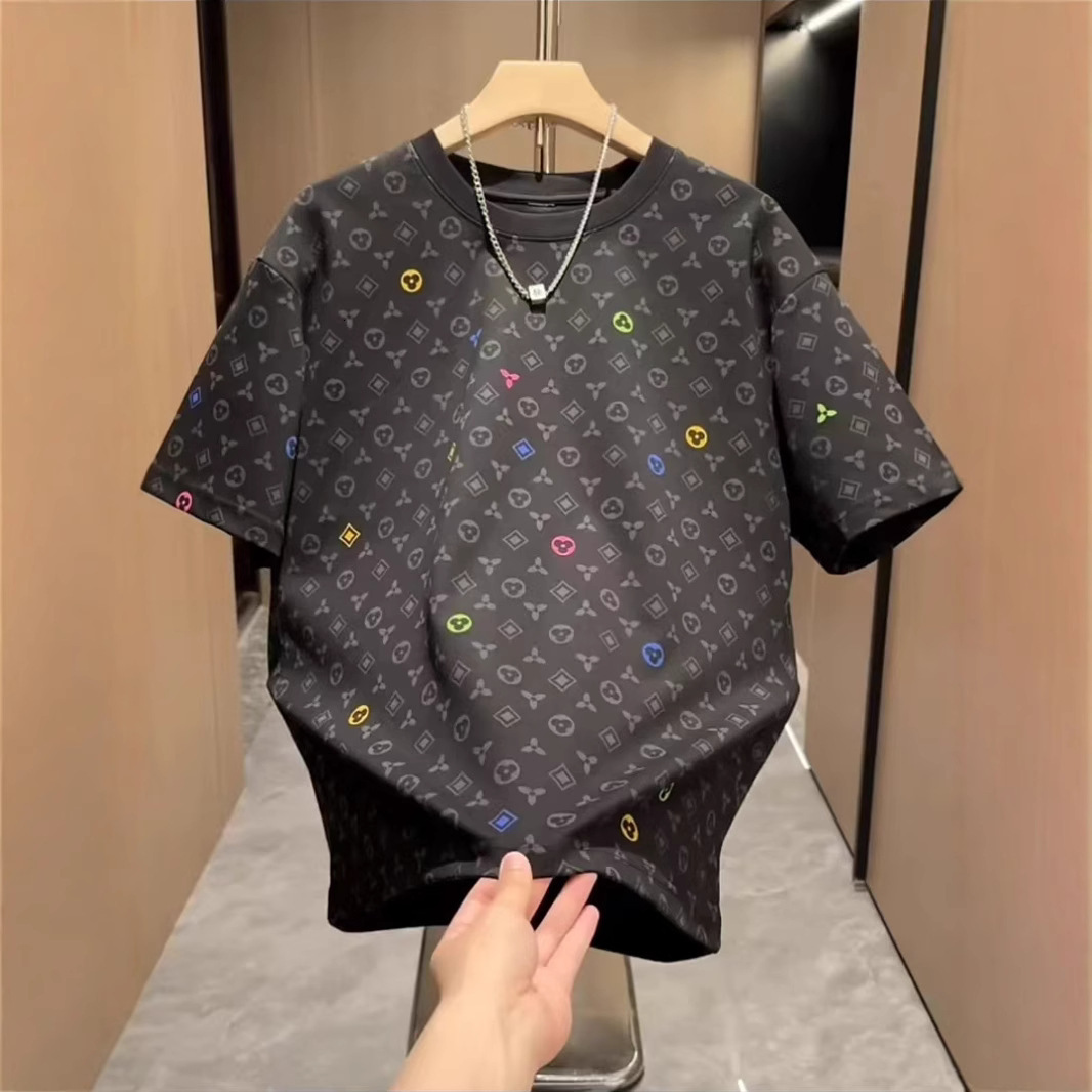 Luxury Brand Designer 2026 Spring/Summer New Full-Print Vintage Short-Sleeve Men Heavyweight T-Shirt Trendy Brand Versatile Round-Neck Top Stylish Bas