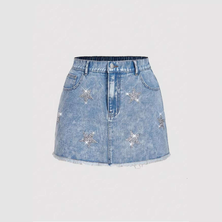Dress sandro dress Ziyanyan Cross-Border European and American Women's Custom Clothing Shein Best-Selling Denim Skirt with Star Rhinestones and S