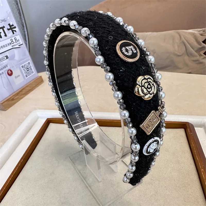 Exquisite Crystal Ball Pearl Number 5 Letter Camellia Headband Women Hair Accessories France Pearl Beaded Hairhoops Headwears C260316