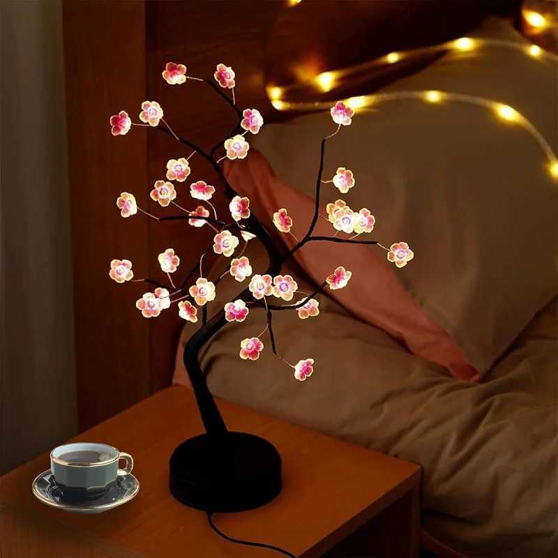 Table Tree Night Light USB/Battery Powered Touch Switch Artificial Bonsai Cherry Blossom Desktop Tree LED Lamp Light Decoration H260318