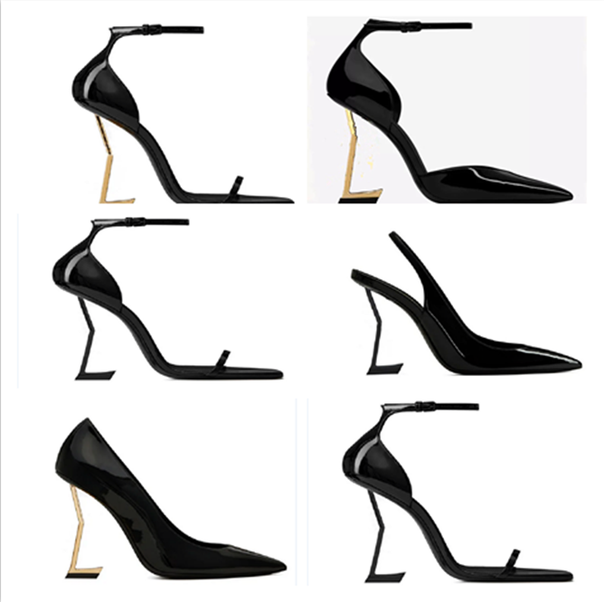 2025 Maillard women's fashion high heels women's one-piece patent leather square head letter heel open toe sexy sandals