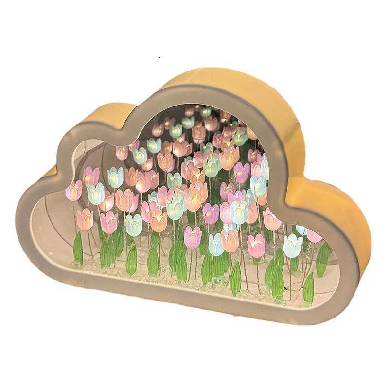 Creative cloud tulip night light DIY handmade mirror flower sea atmosphere lamp desktop decoration birthday holiday gift H260318