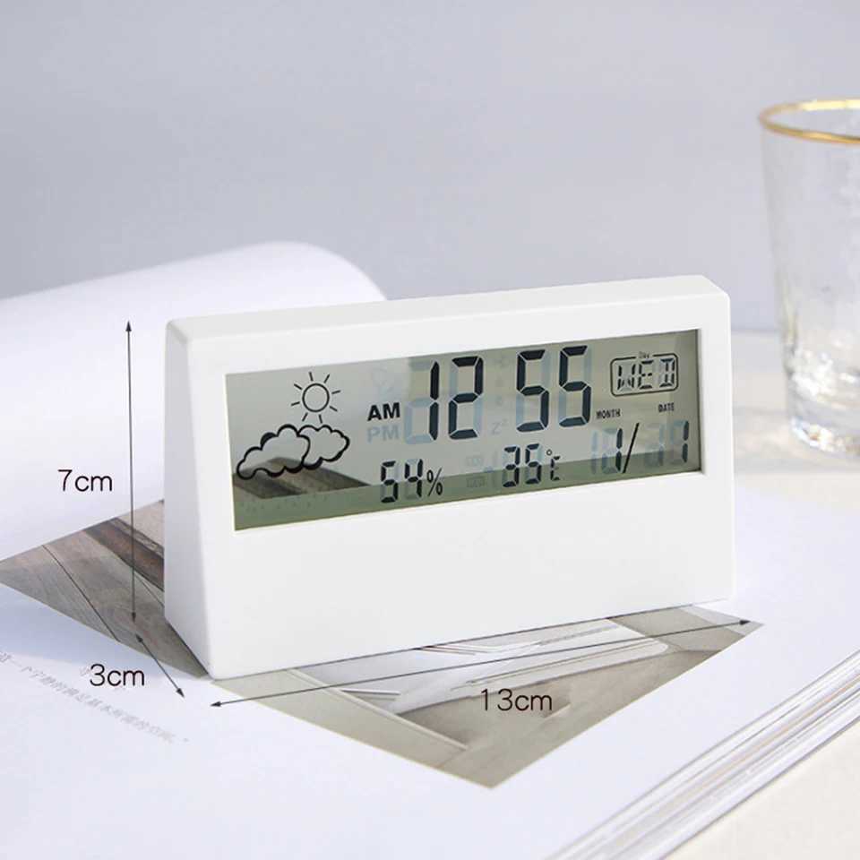 Thermo-Hygrometer Clock Creative Weather Display Electronic Alarm CLock Desktop Table Decor For Living Room Bedroom D260318