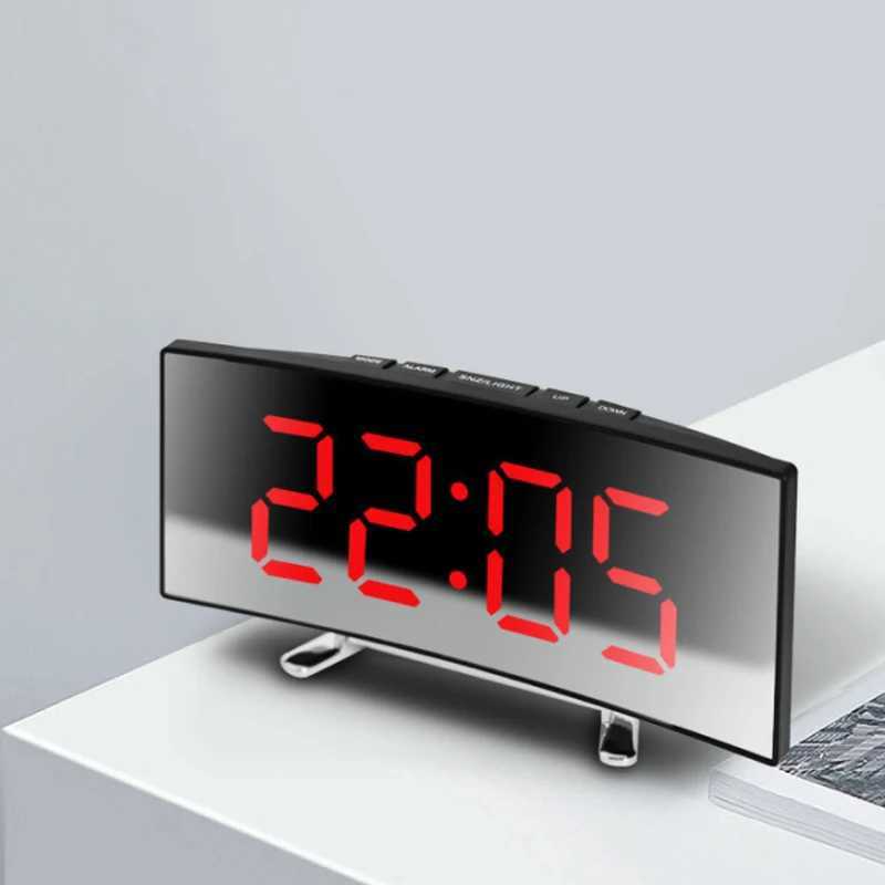 Creative Curved Electronic Clock LED Large Mirror Alarm Clock Silent Smart Desktop Clock Living Room Mirror Clock D260318