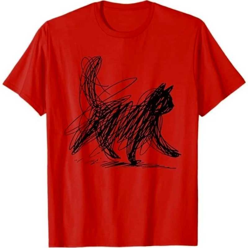 Trendy Streetwear Minimalist Cat Art T Shirt Womens Men Cotton Tee Casual Summer Oversized Humor Short Sleeve Cats Lovers GiftsT260317