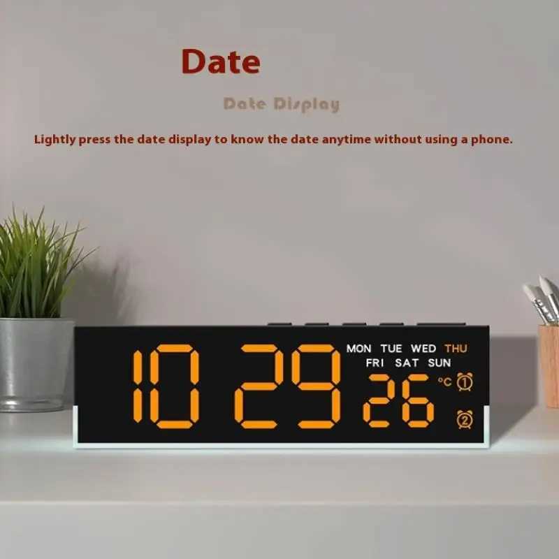 USB Powered Digital Alarm Clock White Mood Light TEMP Week 2 Alarm DST Table Clock 3 Levels Brightness 12/24H LED Clock D260318