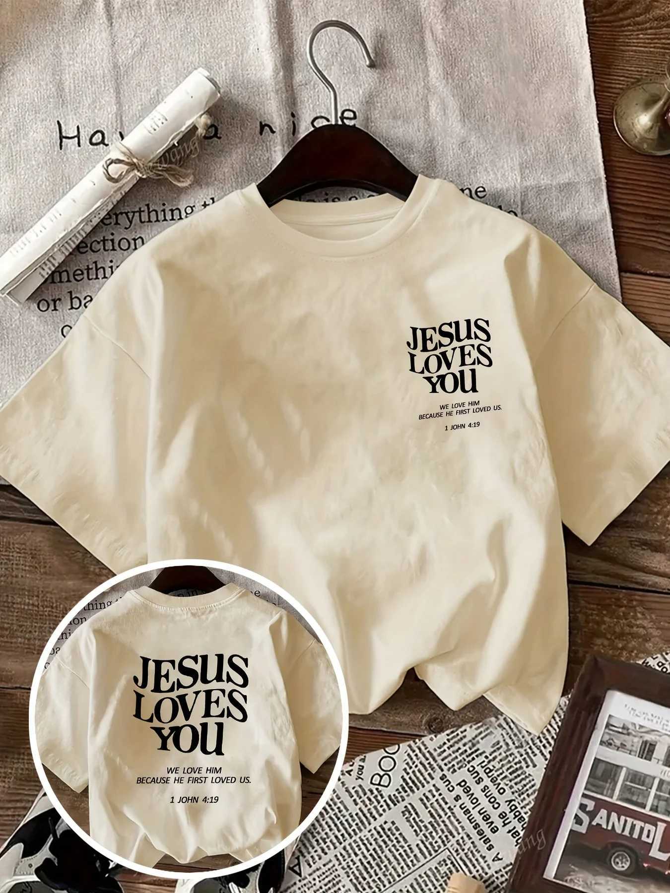 2026 New Womens Round Neck Fashionable Letter Cartoon Print Fashion Short Sleeve Casual T-Shirt Jesus Loves You Round Neck TeeT260317
