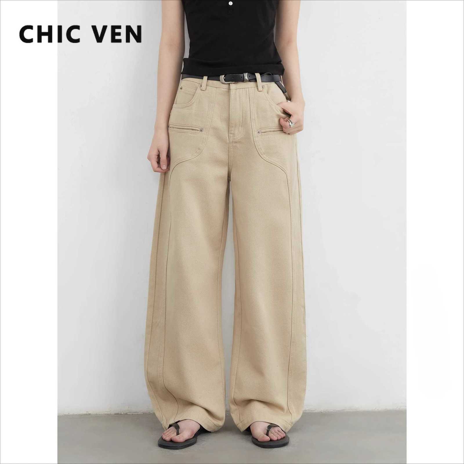 CHIC VEN Women Jeans Solid Loose Casual New Split Wide Leg Denim Pant Workwear Female Trousers Spring Autumn 2025T260317
