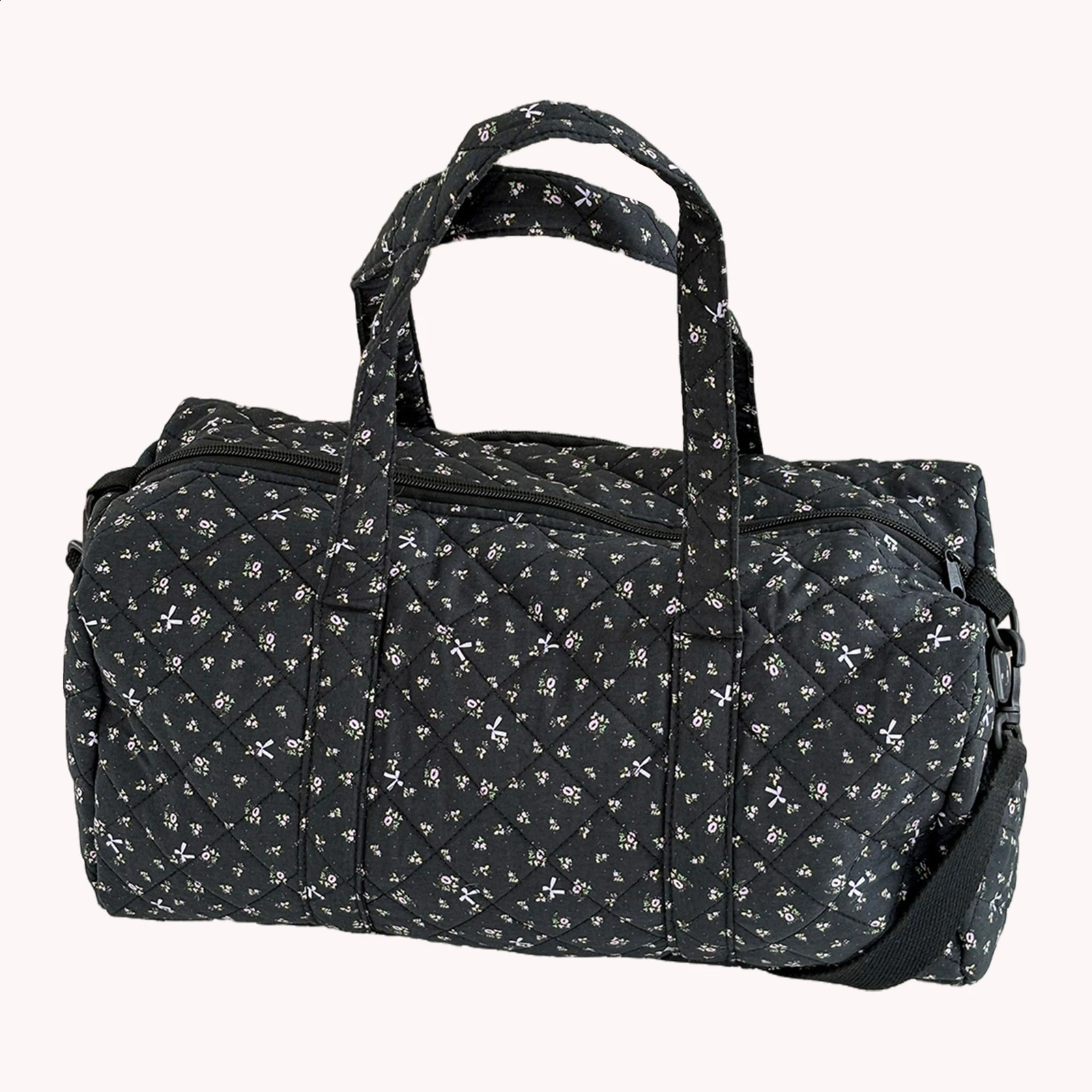 Cotton Quilted Duffle Bag with Zipper Overnight Bag Floral Print Tote Bag for Women Weekend Travel Shopping 260318 - view 4