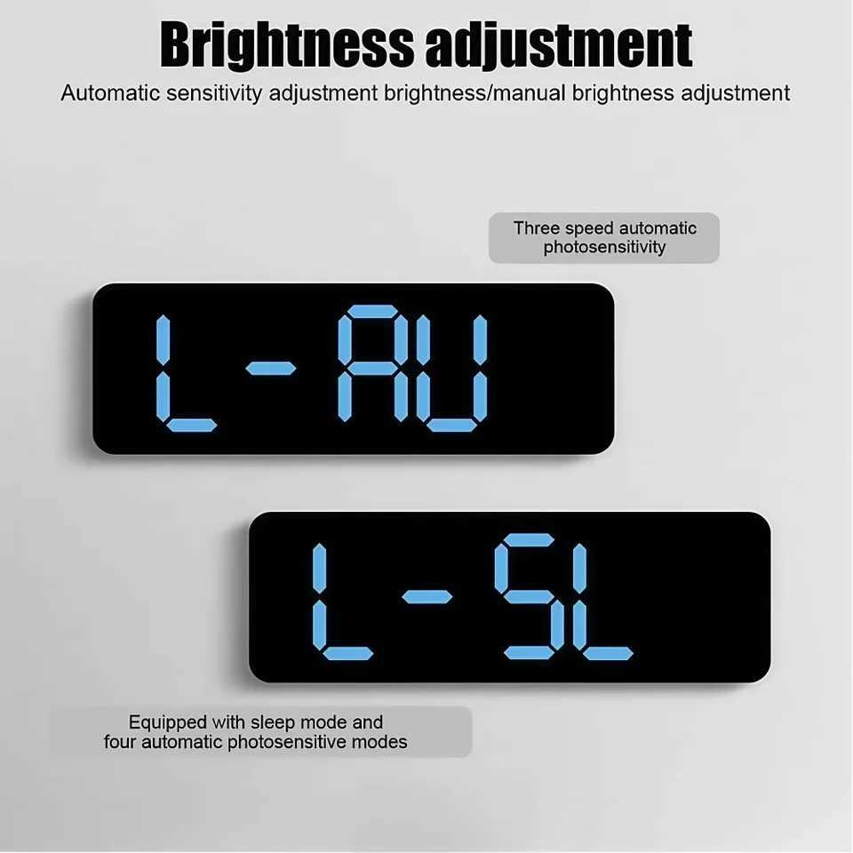 LED Digital WallDesk Alarm Clock 12/24h/3 levels Dimming/Date/Day of Week/Temp DisplayBattery or USB Powered for HomeOffice D260318