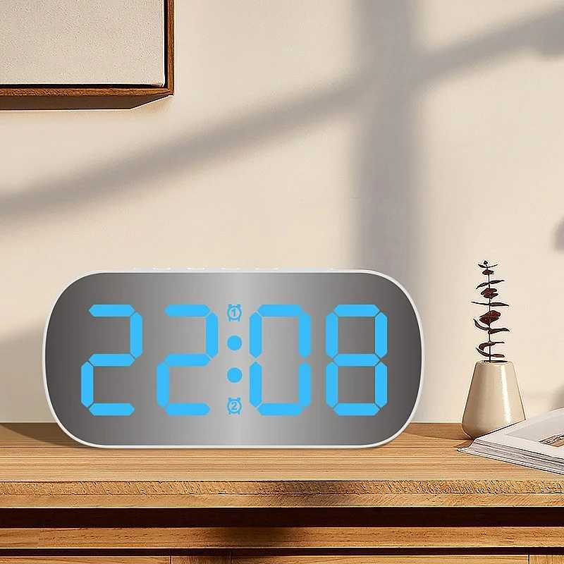 Mirror Digital Alarm Clock Teperature Date Display Night Mode Snooze Table Clock 5 Level Brightness Dual Alarm12/24H LED Clock D260318