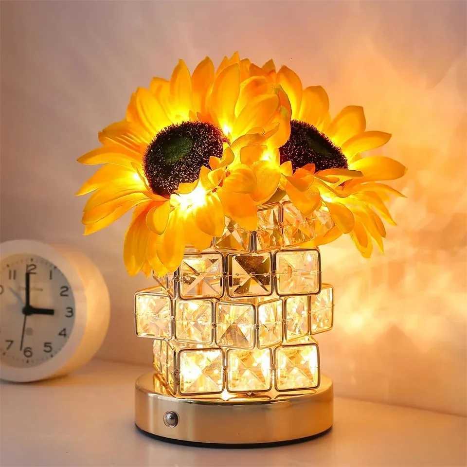 Sunflowers Flower Lamp Rechargeable Cordless Touch Table Lamp 3-Colour Infinitely Dimming Small Night Light for Living Room H260318