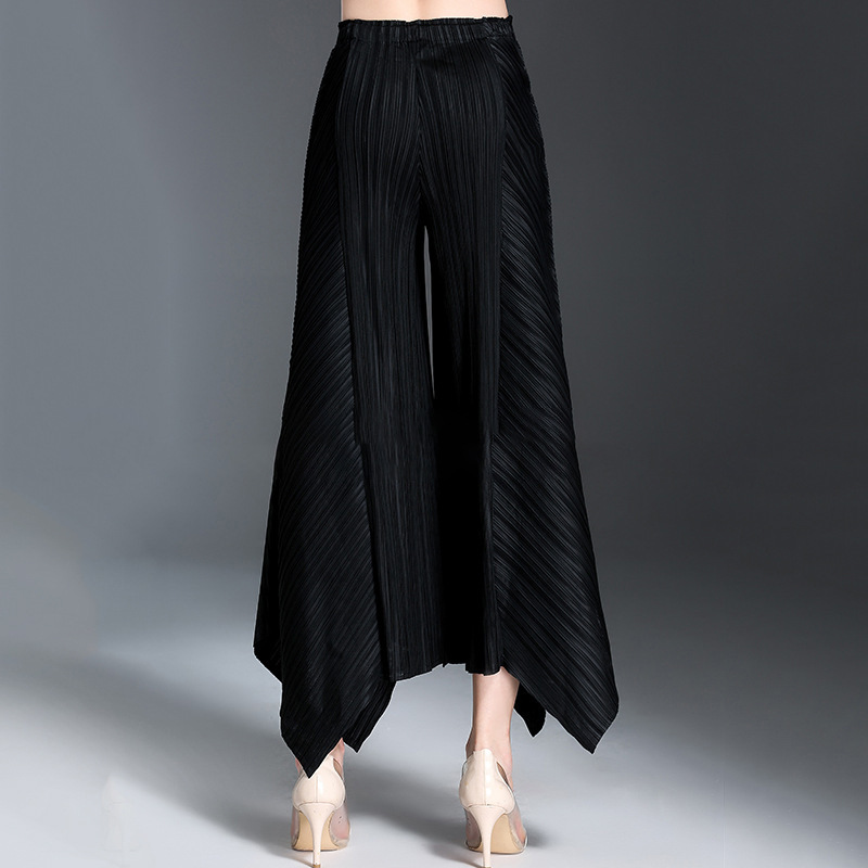 260GY302 Womens Loose Capris High Temperature Set Pleated Wide Leg Pants Summer Casual Vertical Stripe Punk Street Fashion