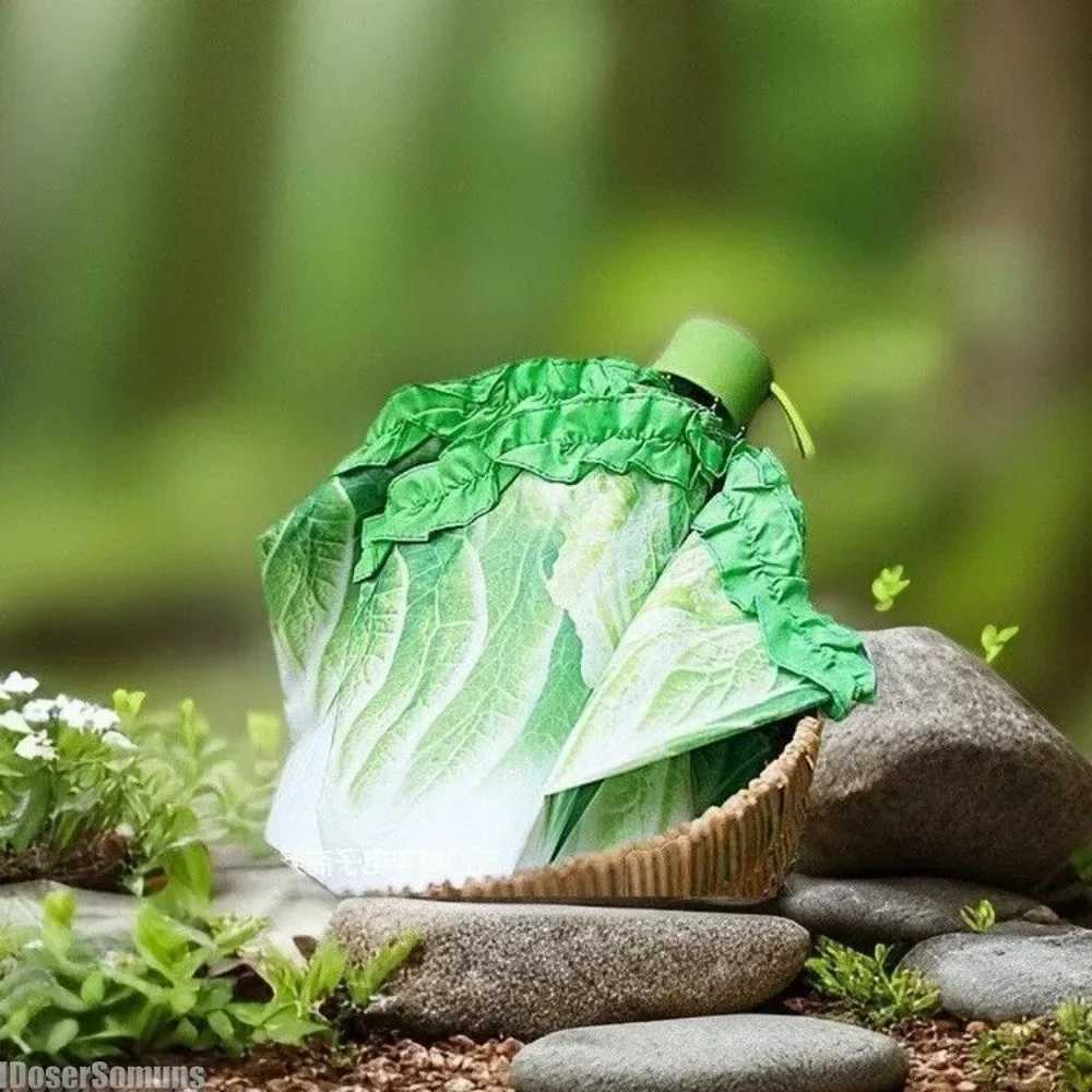 Creative Cabbage Umbrella UV Protection Beach Funny Vegetable Umbrella Parasol Gifts Lettuce Folding Rainy and Sunny Umbrellas H260318 - view 4