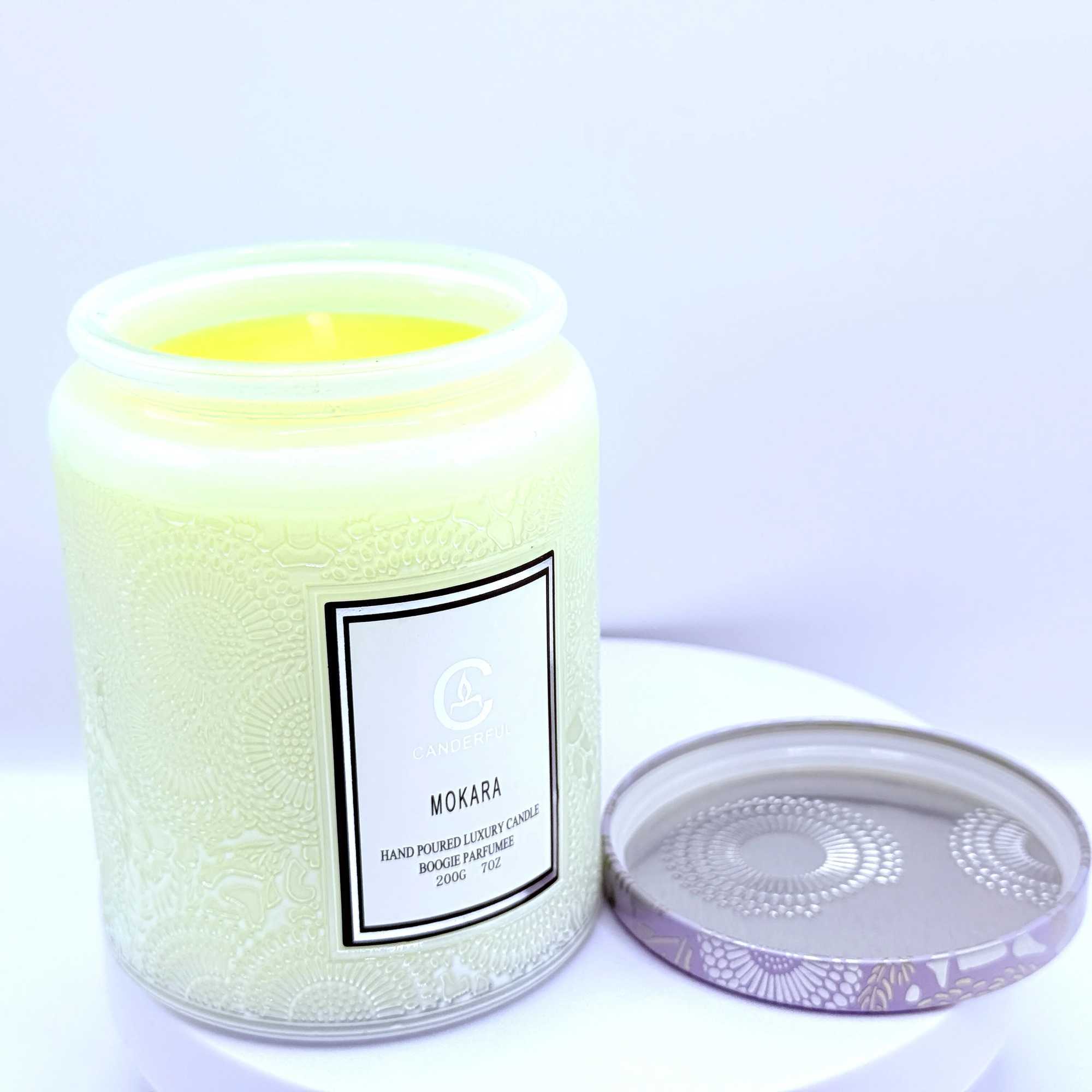 Embossed Glass Scented Candle Soy Wax Aromatherapy Candle 5 Scents 40 Hour Long Burn Plant Essential Oil Clean Burn D2603181