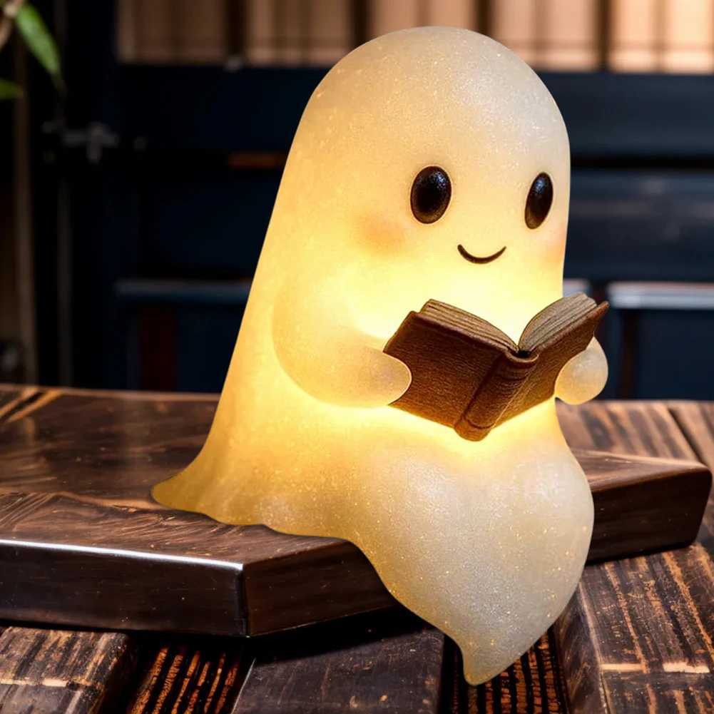 Cute Ghost Reading Book Lamp Halloween Ghost Night Light Ghost Reading Night Light Halloween Decor for Bedroom Study Room H260318