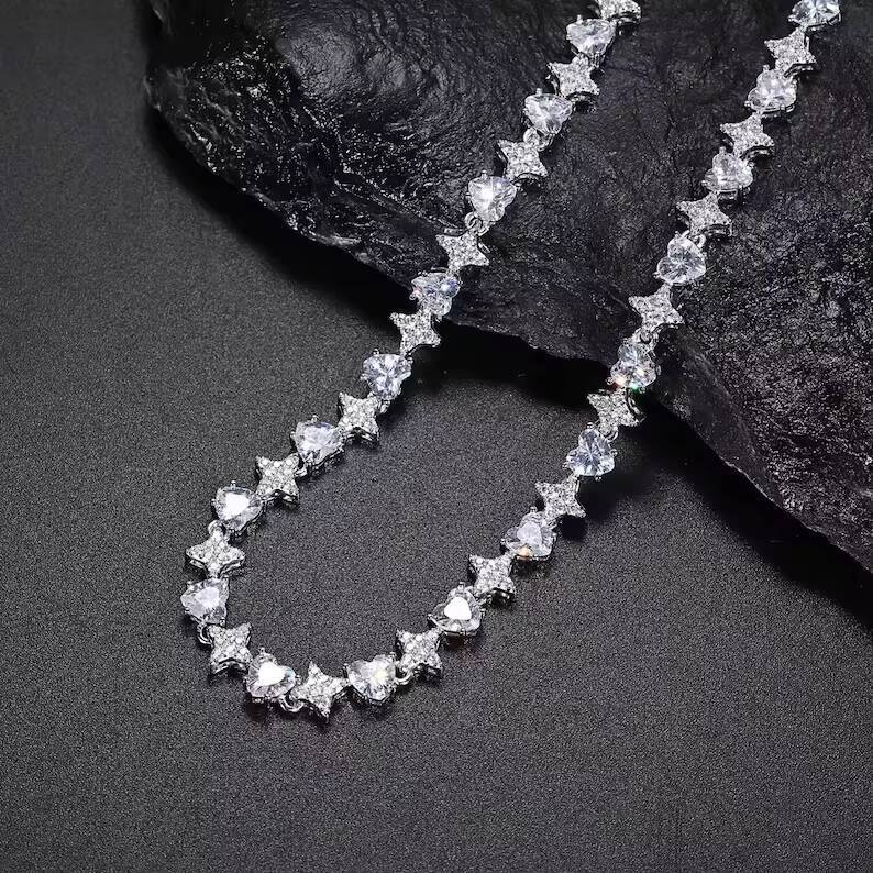 Beautiful Iced Out Heart Cut Star Tennis Chain Moissanite Diamond Necklace Hip Hop Jewelry Customized Jewelry Best Gift for Men