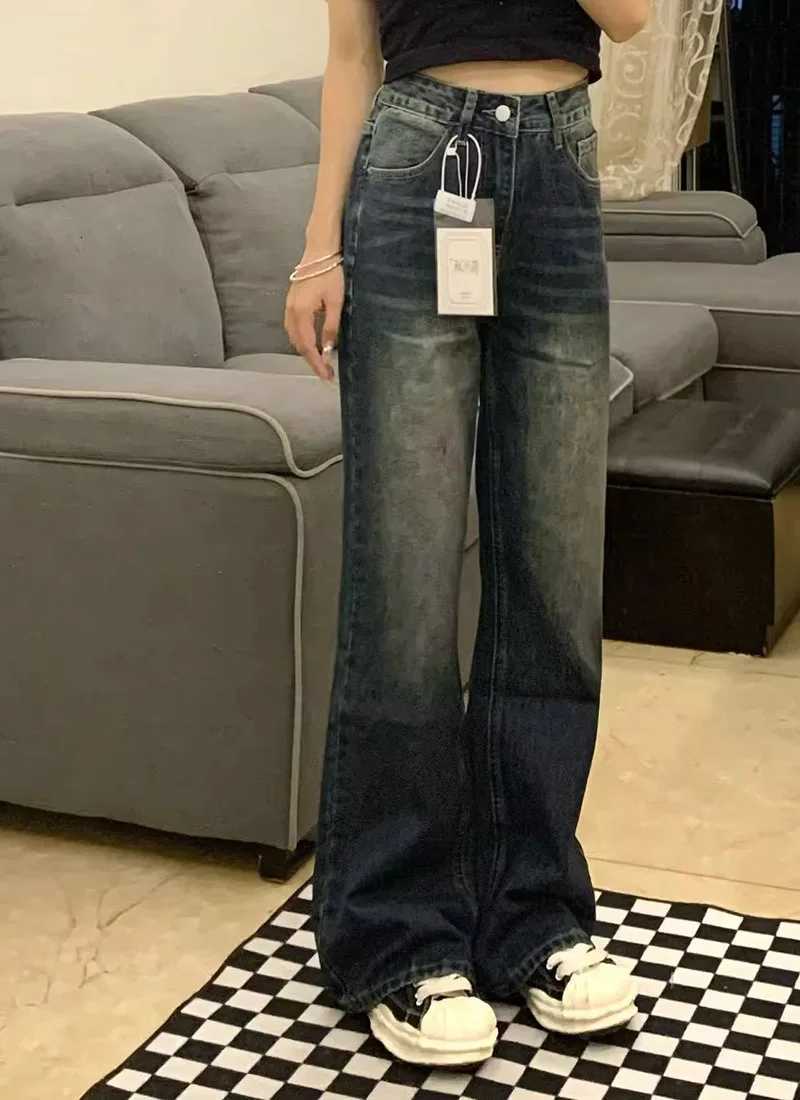 Retro Micro Denim Pants Women Jeans Straight Fit Spring-autumn Style Pear-shaped Figure Large Size High Waist Slimming EffectT260317