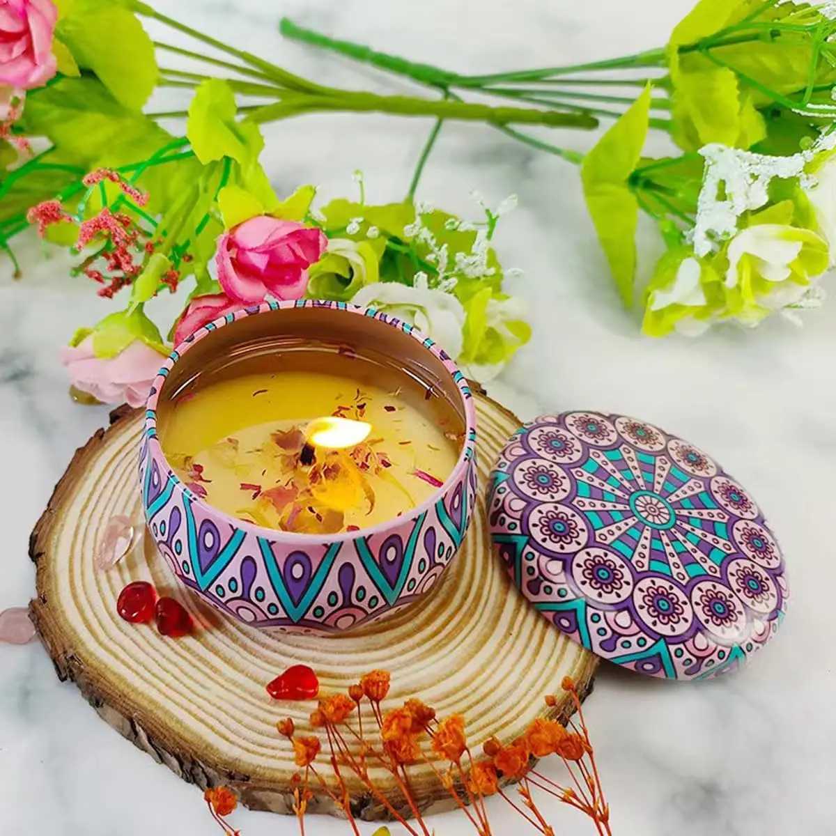 Scented Candles Blue Wind Chimes Aromatherapy Candles for Home Long Burn Scented Candles with Lid Sustainable Use of Tin Boxes D260318