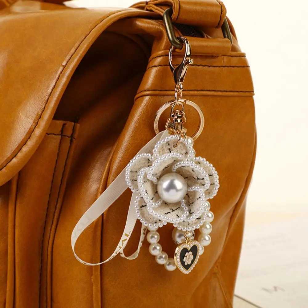 Soft Letter Camellia Flower Keychain Key Decor Korean Pearl Flower Keyring Accessories Ornaments Car Key Ring Students H260318 - view 3