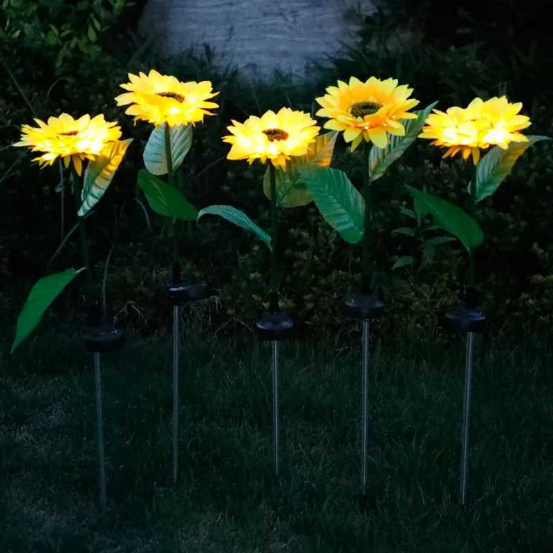 LED Solar Sunflowers Rose Flower Light Home Decorative Flower Lights Garden Decoration Lawn Lamp Waterproof Landscape Rose Light H260318