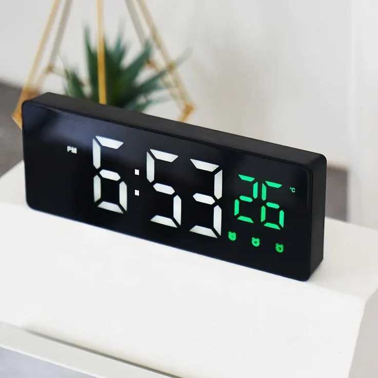 Alarm Clock Chargeable Music Digital Desk Clock Led Snooze Table Decorations Night Mode Electronic Control Voice Wall Clocks D260318