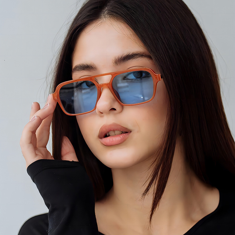 European and American Pilot Double Bridge 2026 New Retro Square Frame Celebrity Personality Sunglasses ddmythur